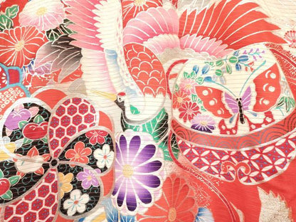 平和屋着物＊夏物 お宮参り 女の子 祝着 産着 初着 のしめ 絽 飛鶴花文 暈し染め 金銀彩 逸品 DAAY3221ma