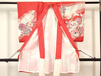 平和屋着物＊夏物 お宮参り 女の子 祝着 産着 初着 のしめ 絽 飛鶴花文 暈し染め 金銀彩 逸品 DAAY3221ma