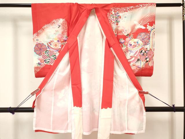 平和屋着物＊夏物 お宮参り 女の子 祝着 産着 初着 のしめ 絽 飛鶴花文 暈し染め 金銀彩 逸品 DAAY3221ma