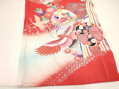 平和屋着物＊夏物 お宮参り 女の子 祝着 産着 初着 のしめ 絽 飛鶴花文 暈し染め 金銀彩 逸品 DAAY3221ma