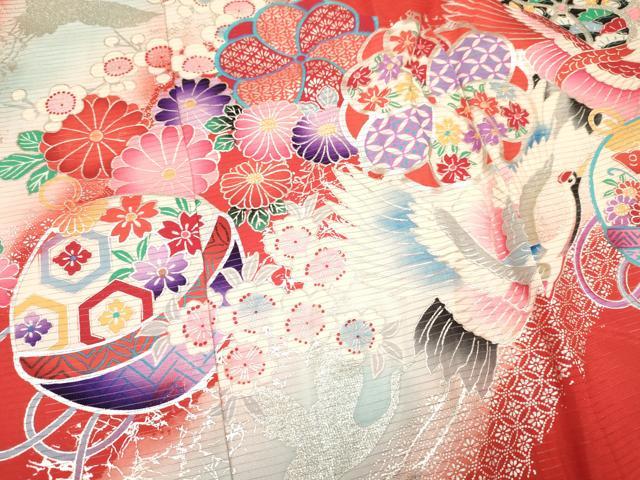 平和屋着物＊夏物 お宮参り 女の子 祝着 産着 初着 のしめ 絽 飛鶴花文 暈し染め 金銀彩 逸品 DAAY3221ma