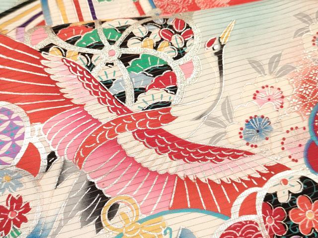 平和屋着物＊夏物 お宮参り 女の子 祝着 産着 初着 のしめ 絽 飛鶴花文 暈し染め 金銀彩 逸品 DAAY3221ma