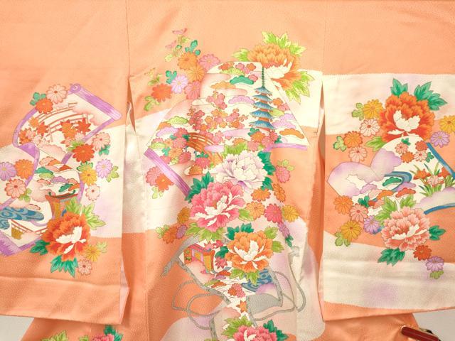 平和屋着物[]お宮参り　女の子　祝着　産着　初着　のしめ　冊子絵巻御所車風景花文　暈し染め　金彩　逸品　DAAY3222ma