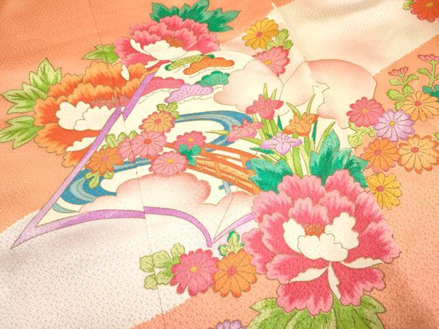 平和屋着物[]お宮参り　女の子　祝着　産着　初着　のしめ　冊子絵巻御所車風景花文　暈し染め　金彩　逸品　DAAY3222ma