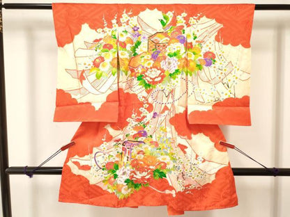 平和屋着物[]お宮参り　女の子　祝着　産着　初着　のしめ　駒刺繍　貝桶花鳥文　金彩　逸品　DAAY3223ma
