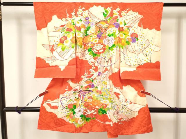 平和屋着物[]お宮参り　女の子　祝着　産着　初着　のしめ　駒刺繍　貝桶花鳥文　金彩　逸品　DAAY3223ma