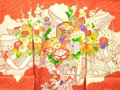 平和屋着物[]お宮参り　女の子　祝着　産着　初着　のしめ　駒刺繍　貝桶花鳥文　金彩　逸品　DAAY3223ma