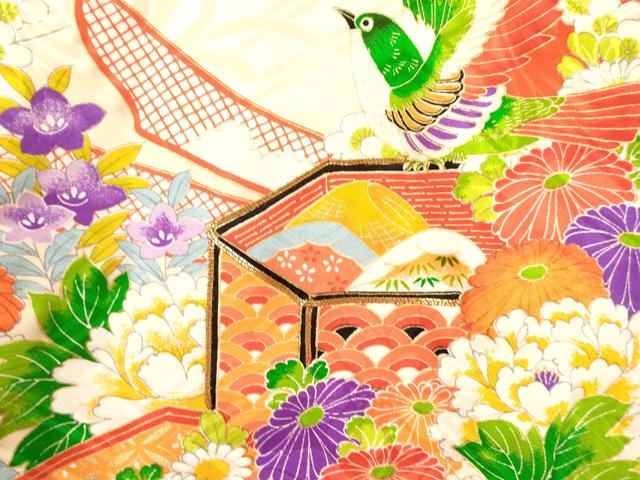平和屋着物[]お宮参り　女の子　祝着　産着　初着　のしめ　駒刺繍　貝桶花鳥文　金彩　逸品　DAAY3223ma