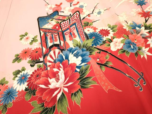 平和屋着物[]お宮参り　女の子　祝着　産着　初着　のしめ　御所車飛鶴鞠花文　暈し染め　金彩　逸品　DAAY3225ma