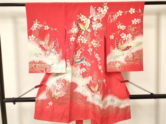 平和屋着物[]お宮参り　女の子　祝着　産着　初着　のしめ　花蝶文　暈し染め　金銀彩　逸品　DAAY3226ma