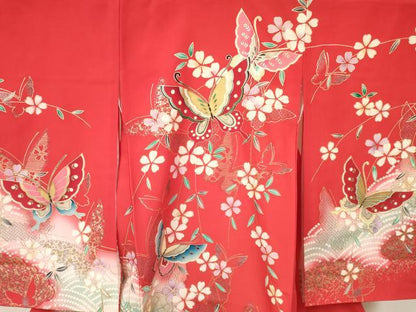 平和屋着物[]お宮参り　女の子　祝着　産着　初着　のしめ　花蝶文　暈し染め　金銀彩　逸品　DAAY3226ma
