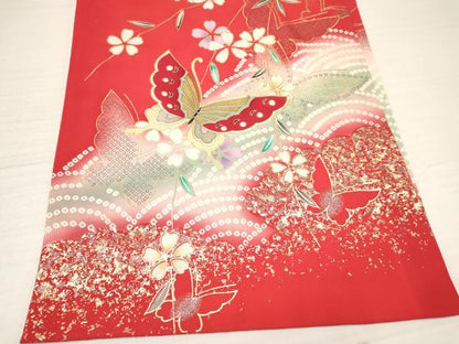平和屋着物[]お宮参り　女の子　祝着　産着　初着　のしめ　花蝶文　暈し染め　金銀彩　逸品　DAAY3226ma