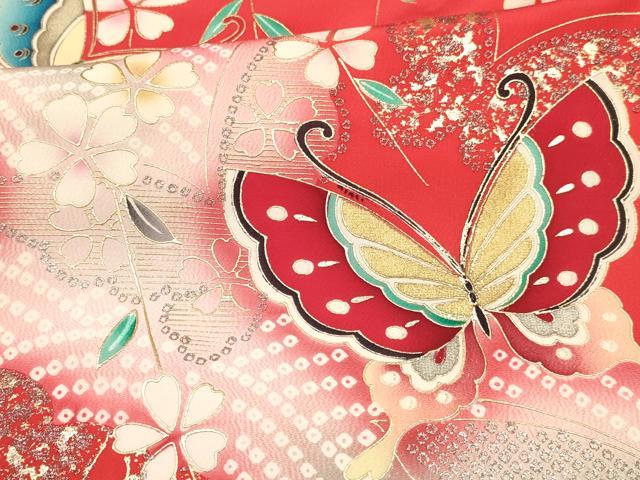平和屋着物[]お宮参り　女の子　祝着　産着　初着　のしめ　花蝶文　暈し染め　金銀彩　逸品　DAAY3226ma
