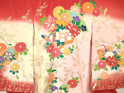 平和屋着物[]お宮参り　女の子　祝着　産着　初着　のしめ　地紙重ね鴛鴦花文　暈し染め　金彩　逸品　DAAY3227ma
