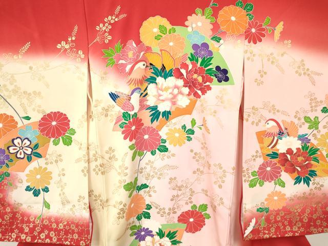 平和屋着物[]お宮参り　女の子　祝着　産着　初着　のしめ　地紙重ね鴛鴦花文　暈し染め　金彩　逸品　DAAY3227ma