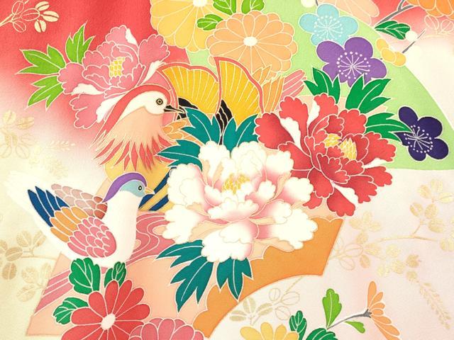 平和屋着物[]お宮参り　女の子　祝着　産着　初着　のしめ　地紙重ね鴛鴦花文　暈し染め　金彩　逸品　DAAY3227ma