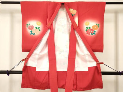 平和屋着物[]お宮参り　女の子　祝着　産着　初着　のしめ　地紙重ね鴛鴦花文　暈し染め　金彩　逸品　DAAY3227ma