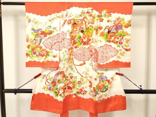 平和屋着物[]お宮参り　女の子　祝着　産着　初着　のしめ　駒刺繍　貝桶花文　金彩　逸品　DAAY3228ma
