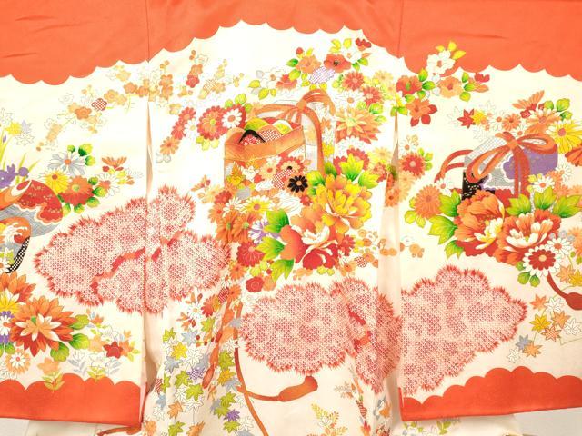 平和屋着物[]お宮参り　女の子　祝着　産着　初着　のしめ　駒刺繍　貝桶花文　金彩　逸品　DAAY3228ma