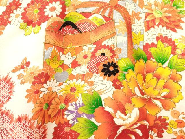 平和屋着物[]お宮参り　女の子　祝着　産着　初着　のしめ　駒刺繍　貝桶花文　金彩　逸品　DAAY3228ma