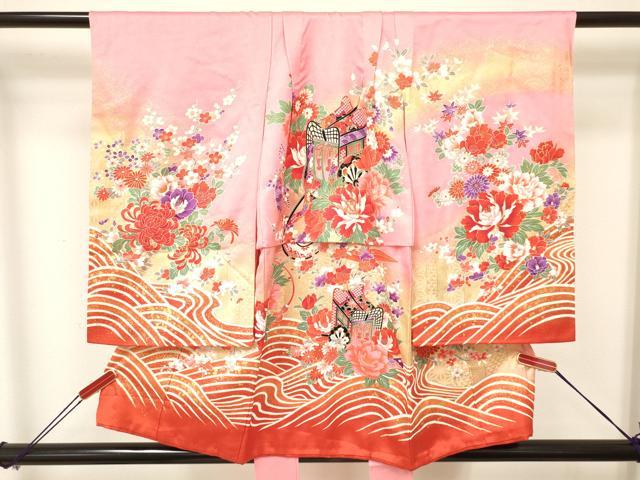 平和屋着物[]お宮参り　女の子　祝着　産着　初着　のしめ　御所車花文　暈し染め　金彩　逸品　DAAY3229ma