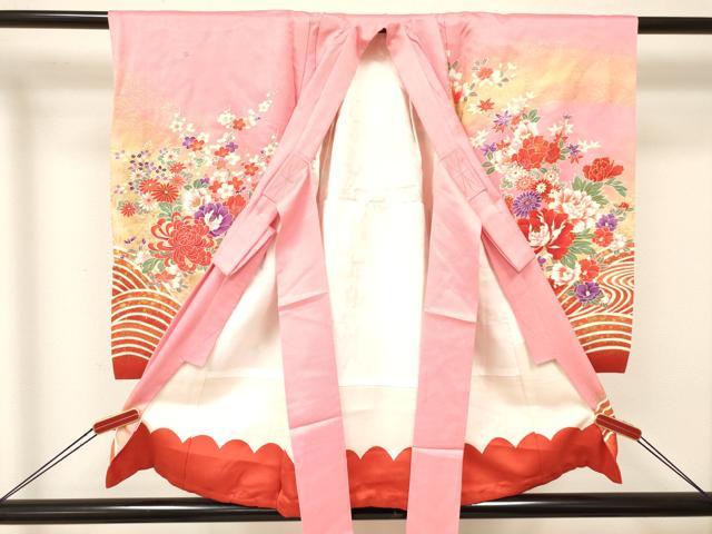 平和屋着物[]お宮参り　女の子　祝着　産着　初着　のしめ　御所車花文　暈し染め　金彩　逸品　DAAY3229ma