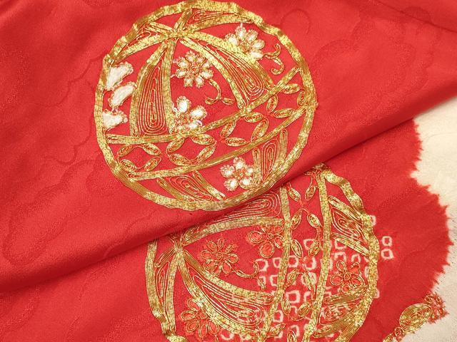 平和屋着物[]お宮参り　女の子　祝着　産着　初着　のしめ　駒刺繍　絞り　鞠花文　逸品　DAAY3230ma