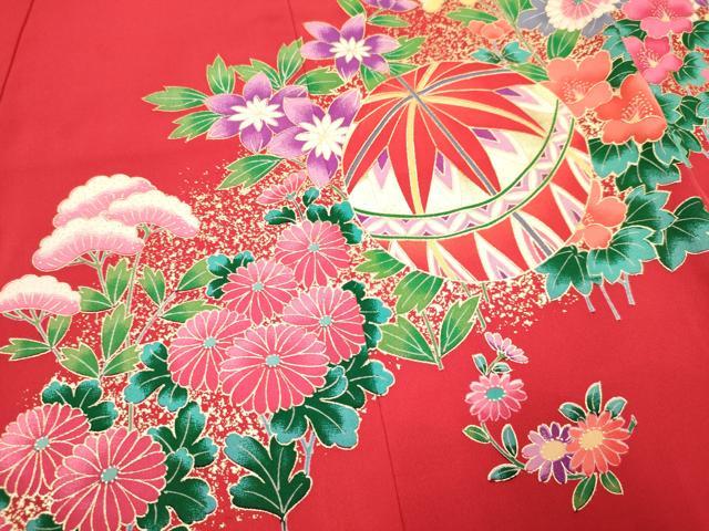 平和屋着物[]七五三　女の子　３歳　祝着　三つ身　長襦袢(袷)セット　鞠　御所車花蝶文　暈し染め　金彩　逸品　DAAY3232ma