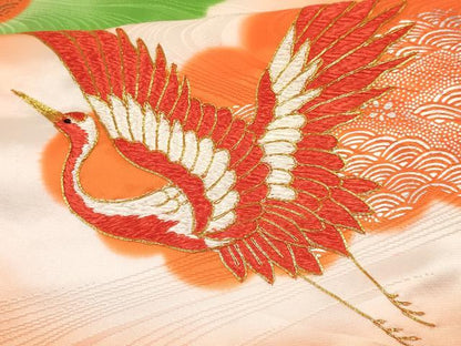 平和屋着物[]七五三　女の子　７歳　祝着　四つ身　長襦袢(無双仕立て)セット　駒刺繍　雲取り飛鶴文　暈し染め　金銀彩　逸品　DAAY3233ma