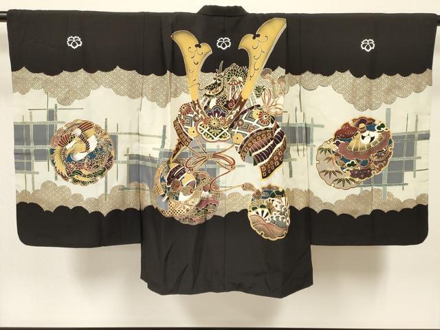 平和屋着物[]七五三　男の子　祝着・羽織・行灯袴セット　龍　兜　雪輪吉祥文　金彩　逸品　DAAY3234ma