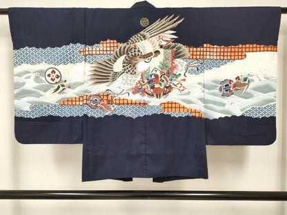 平和屋着物[]七五三　男の子　祝着・羽織・行灯袴・小物セット　鷹　鷲　宝船　金銀彩　洗える着物　DAAY3237ma