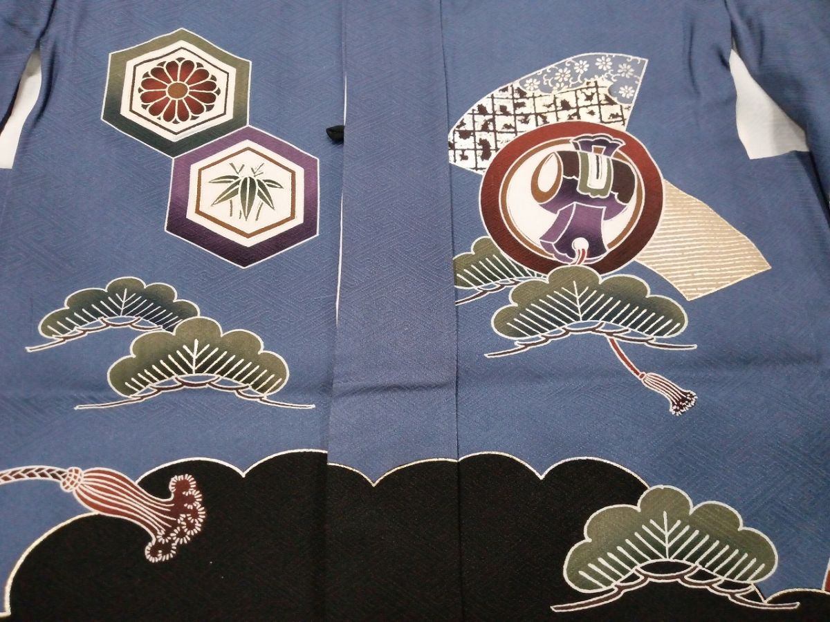平和屋着物[]七五三　男の子　祝着・羽織・行灯袴・小物セット　鷹　鷲　龍　兜　破れ地紙吉祥文　金銀彩　逸品　DAAY3239ma