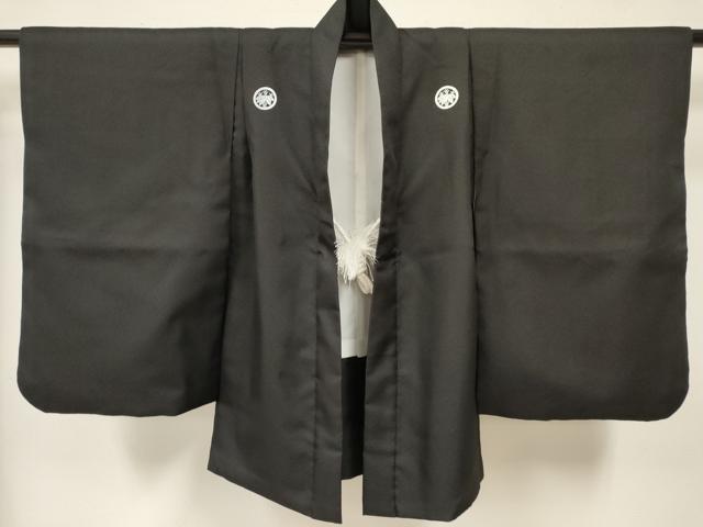平和屋着物[]七五三　男の子　黒紋付・羽織・長襦袢(単衣)・行灯袴・小物セット　洗える着物　DAAY3240ma