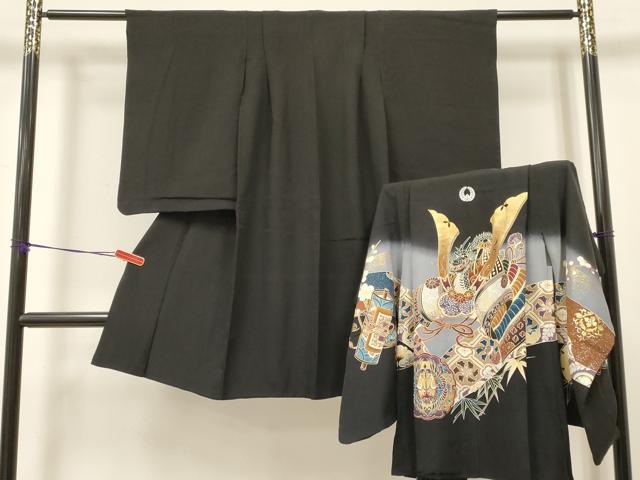 平和屋着物[]七五三 男の子 羽織セット 龍 兜 雪輪向かい鶴笹松文 暈し染め 金銀彩 洗える着物 DAAY3242ma