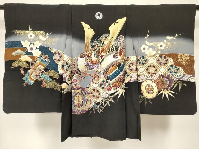 平和屋着物[]七五三　男の子　羽織セット　龍　兜　雪輪向かい鶴笹松文　暈し染め　金銀彩　洗える着物　DAAY3242ma