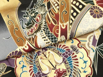 平和屋着物[]七五三　男の子　羽織セット　龍　兜　雪輪向かい鶴笹松文　暈し染め　金銀彩　洗える着物　DAAY3242ma