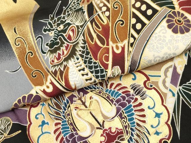 平和屋着物[]七五三　男の子　羽織セット　龍　兜　雪輪向かい鶴笹松文　暈し染め　金銀彩　洗える着物　DAAY3242ma