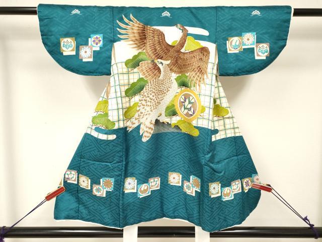 平和屋着物[]七五三　男の子　祝着・被布セット　鷹　鷲　松文　逸品　DAAY3243ma