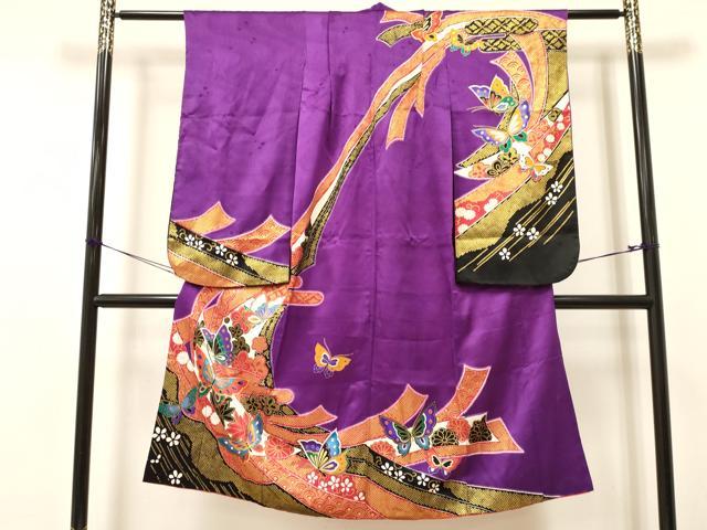 平和屋着物[]七五三　女の子　７歳　祝着　四つ身　熨斗花蝶文　金彩　逸品　DAAY3247ma