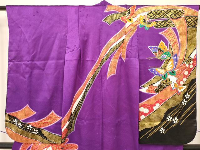 平和屋着物[]七五三　女の子　７歳　祝着　四つ身　熨斗花蝶文　金彩　逸品　DAAY3247ma