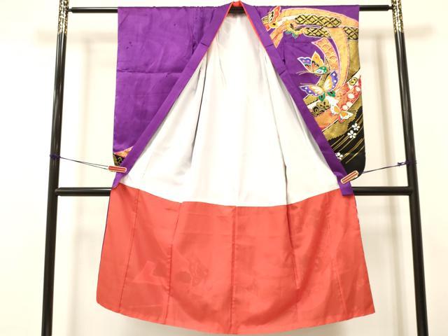平和屋着物[]七五三　女の子　７歳　祝着　四つ身　熨斗花蝶文　金彩　逸品　DAAY3247ma