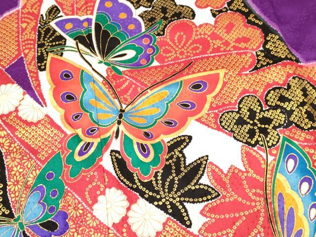 平和屋着物[]七五三　女の子　７歳　祝着　四つ身　熨斗花蝶文　金彩　逸品　DAAY3247ma