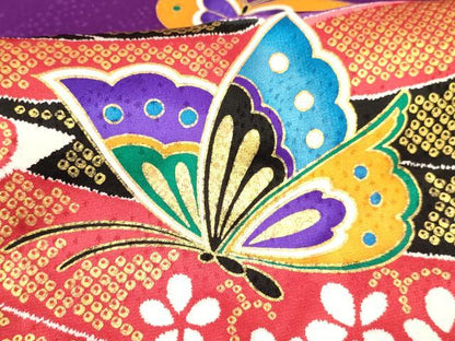 平和屋着物[]七五三　女の子　７歳　祝着　四つ身　熨斗花蝶文　金彩　逸品　DAAY3247ma
