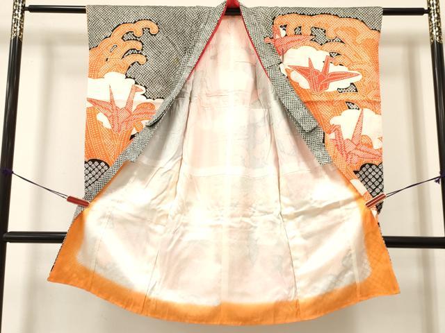 平和屋着物[]七五三　女の子　７歳　祝着　四つ身　駒刺繍　折り鶴　立波文　洗える着物　DAAY3248ma