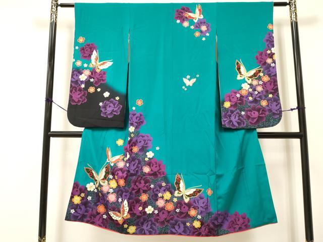 平和屋着物[]七五三　女の子　７歳　祝着　四つ身　花蝶文　暈し染め　金彩　逸品　DAAY3249ma
