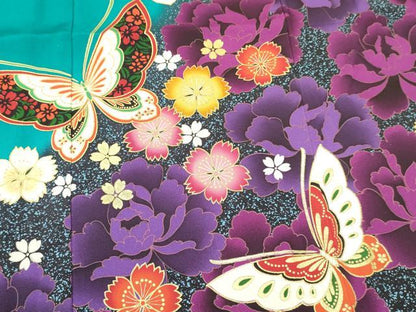 平和屋着物[]七五三　女の子　７歳　祝着　四つ身　花蝶文　暈し染め　金彩　逸品　DAAY3249ma