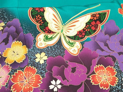 平和屋着物[]七五三　女の子　７歳　祝着　四つ身　花蝶文　暈し染め　金彩　逸品　DAAY3249ma