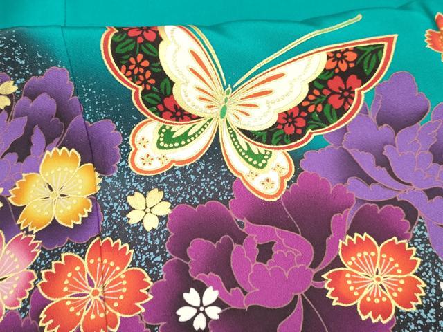 平和屋着物[]七五三　女の子　７歳　祝着　四つ身　花蝶文　暈し染め　金彩　逸品　DAAY3249ma