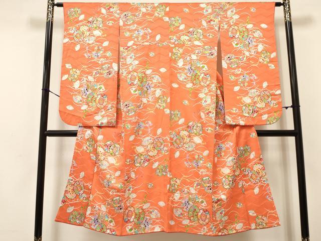 平和屋着物[]七五三　女の子　７歳　祝着　四つ身　露芝鼓扇面花文　金彩　逸品　DAAY3252ma