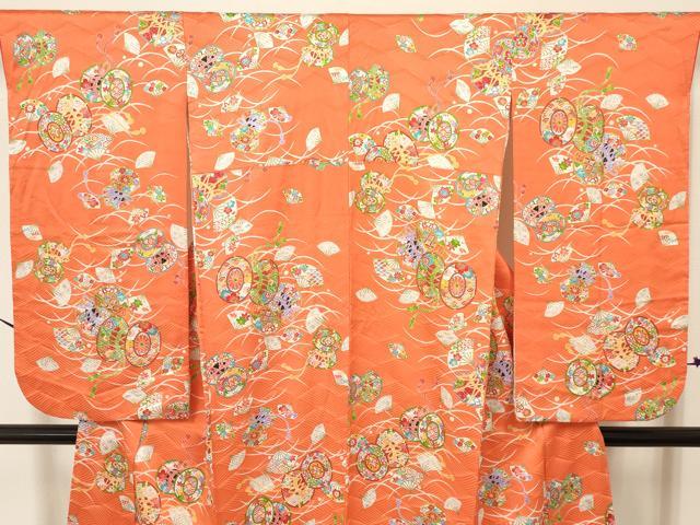 平和屋着物[]七五三　女の子　７歳　祝着　四つ身　露芝鼓扇面花文　金彩　逸品　DAAY3252ma